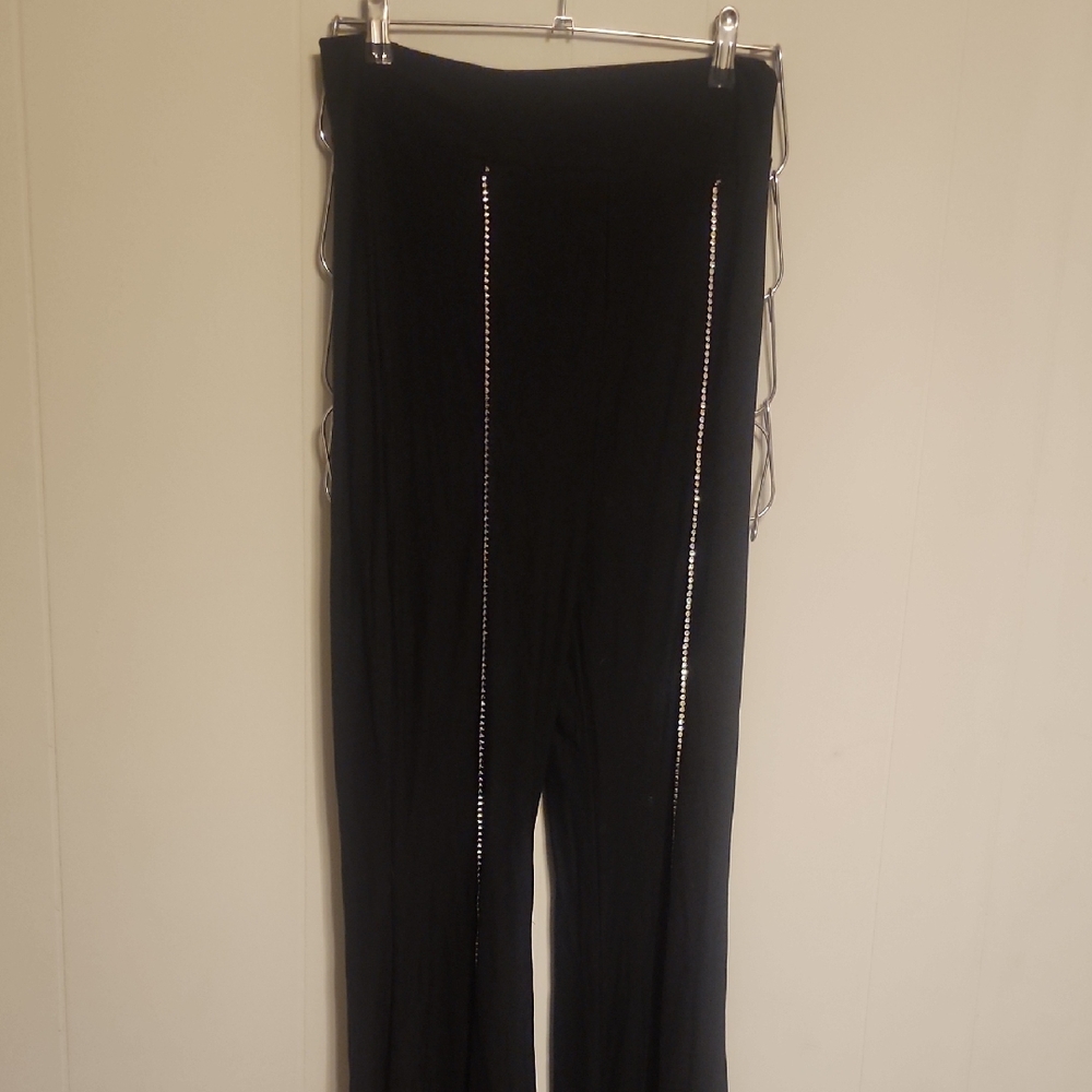 Vocal Black Wide Leg Pants with Silver Accents